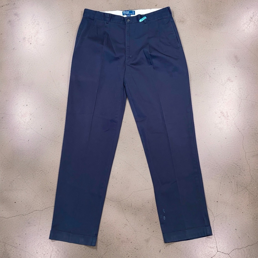 Vintage Polo Ralph Lauren Hammond Pleated Pants Mens 38x34 Navy Blue Chinos